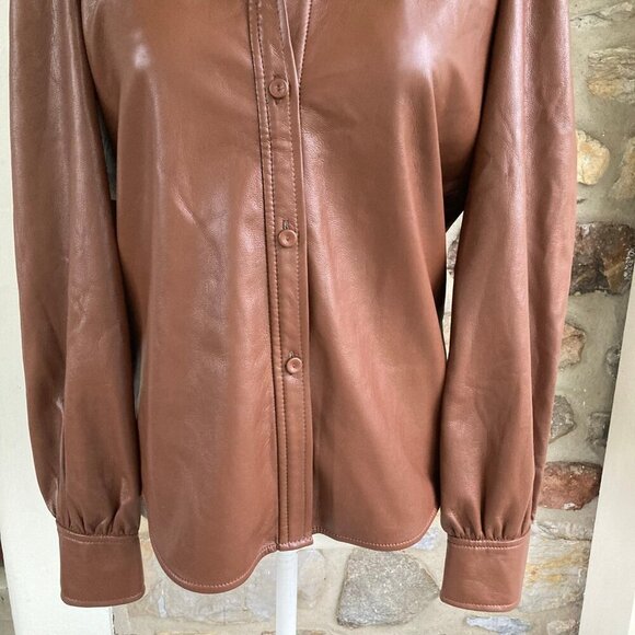 NWT Aritzia Wilfred Mila Vegan Leather Puff Sleeve Button Down Shirt Small - Picture 6 of 12